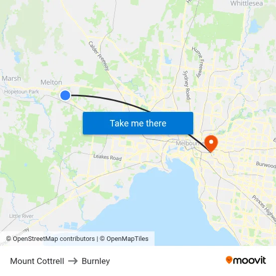 Mount Cottrell to Burnley map