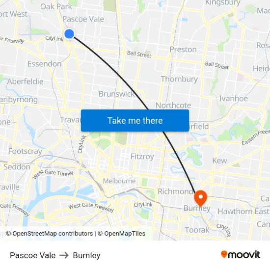 Pascoe Vale to Burnley map