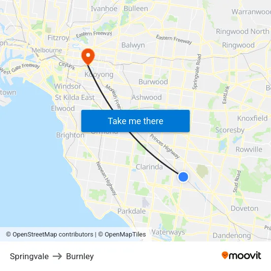 Springvale to Burnley map