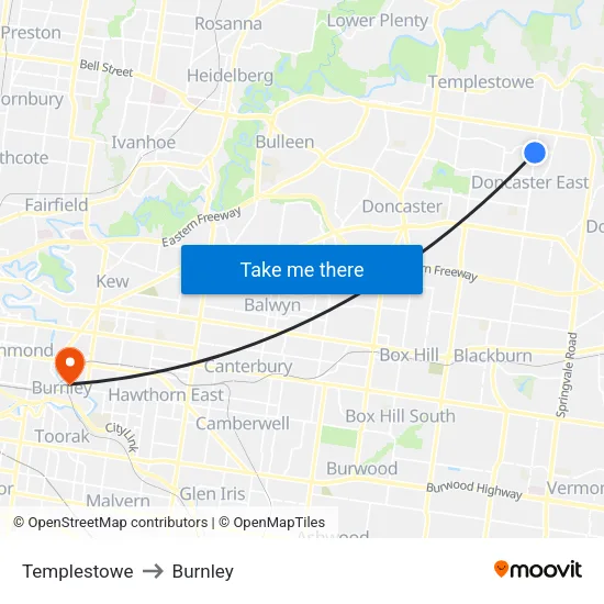 Templestowe to Burnley map