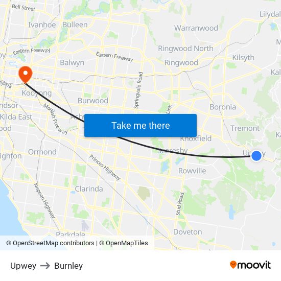 Upwey to Burnley map