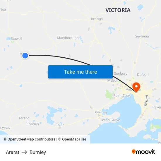 Ararat to Burnley map