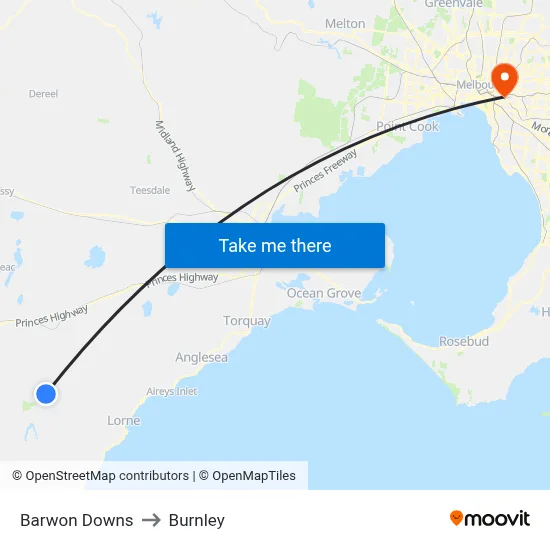 Barwon Downs to Burnley map