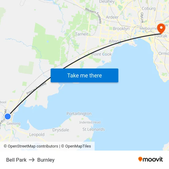Bell Park to Burnley map