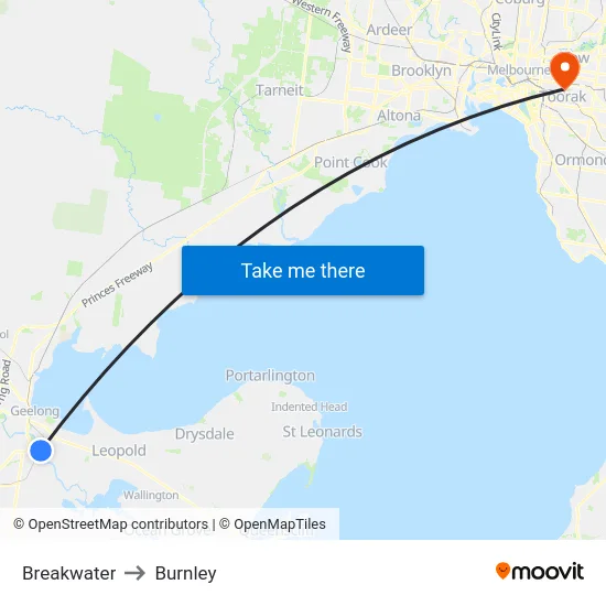 Breakwater to Burnley map