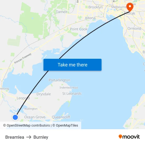 Breamlea to Burnley map