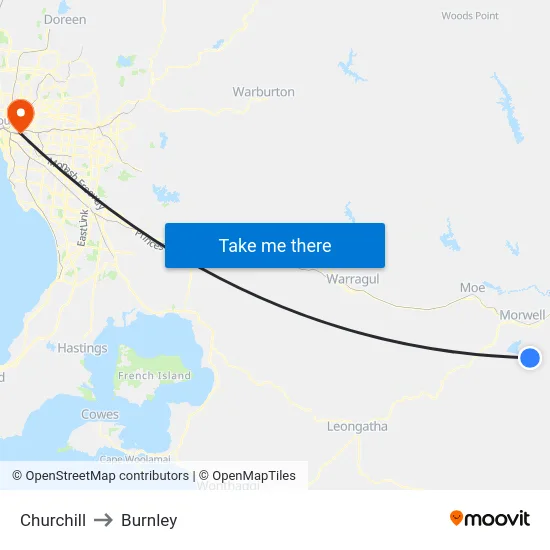 Churchill to Burnley map