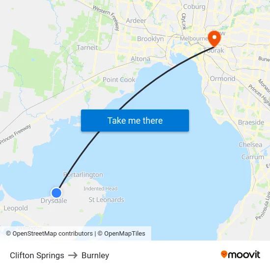 Clifton Springs to Burnley map