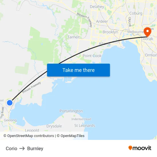 Corio to Burnley map