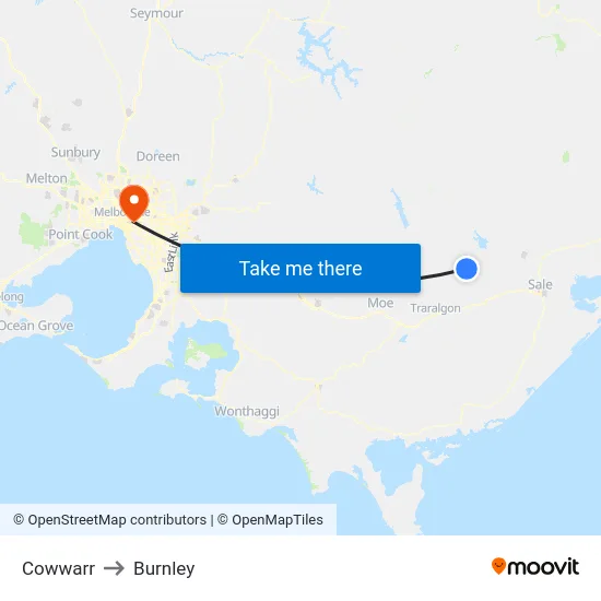Cowwarr to Burnley map