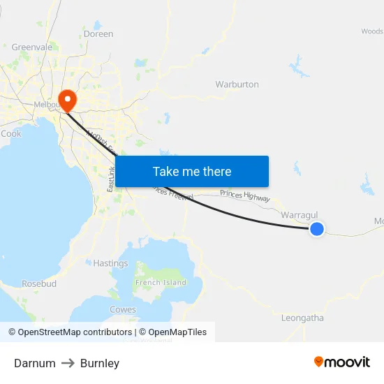 Darnum to Burnley map