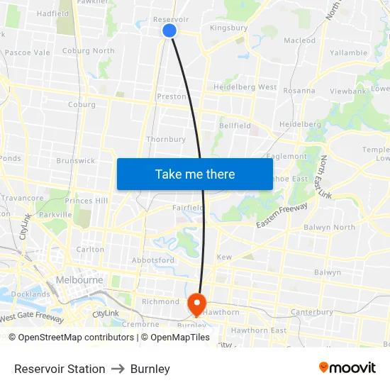 Reservoir Station to Burnley map
