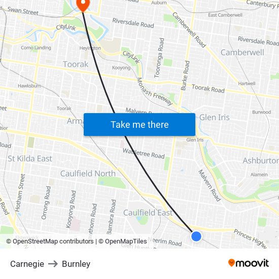 Carnegie to Burnley map