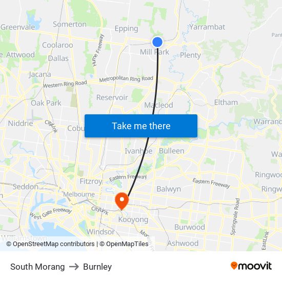 South Morang to Burnley map