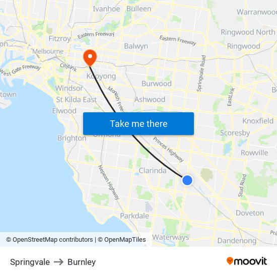 Springvale to Burnley map