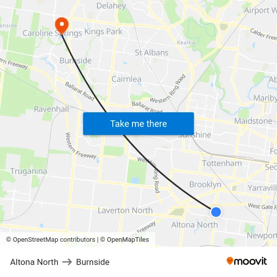 Altona North to Burnside map