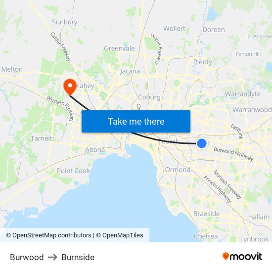 Burwood to Burnside map