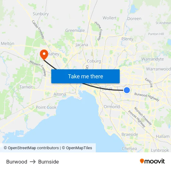 Burwood to Burnside map