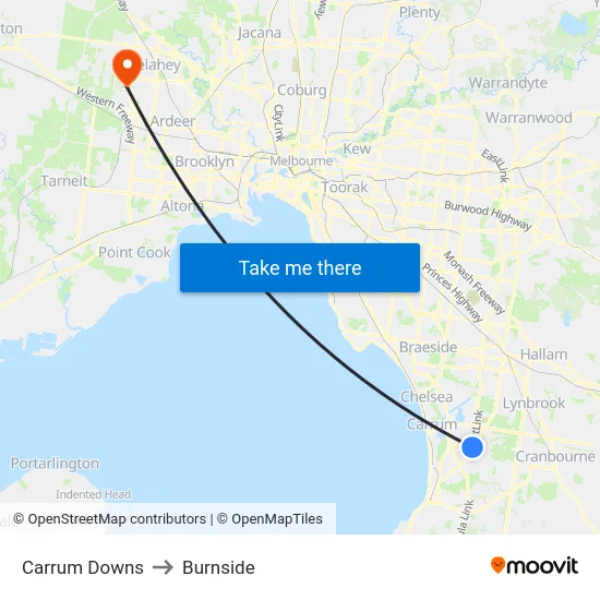 Carrum Downs to Burnside map