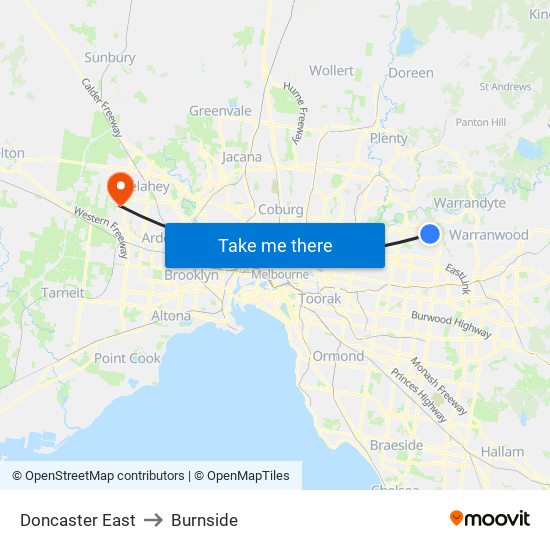 Doncaster East to Burnside map