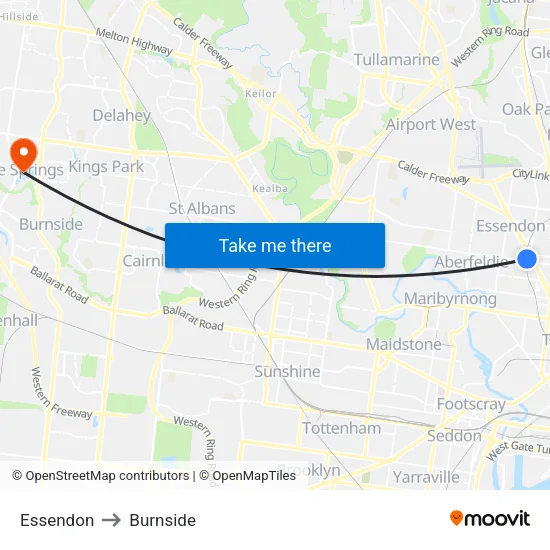 Essendon to Burnside map