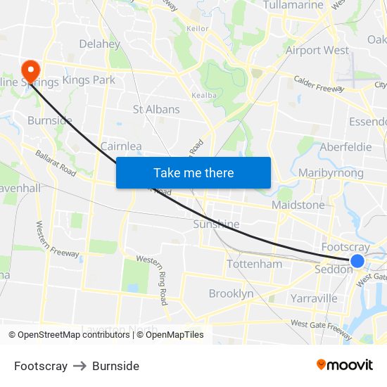 Footscray to Burnside map