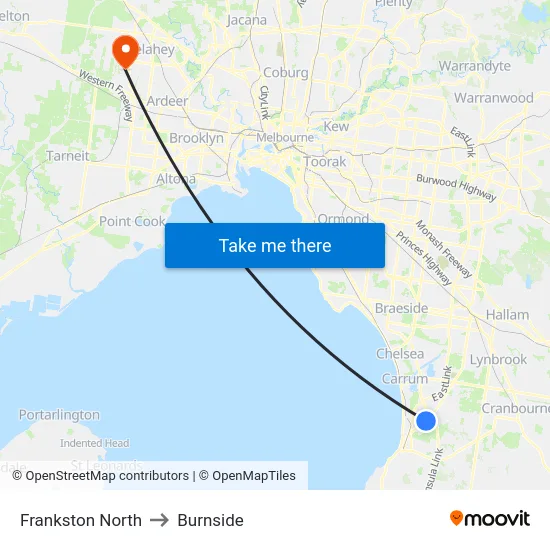 Frankston North to Burnside map
