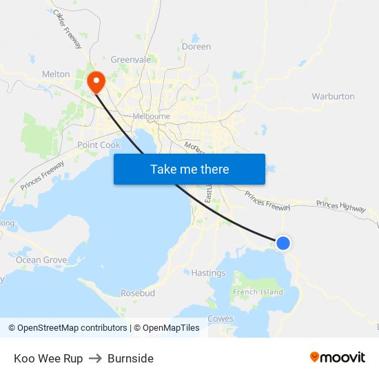 Koo Wee Rup to Burnside map