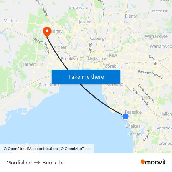 Mordialloc to Burnside map