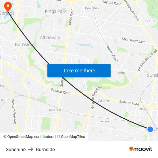 Sunshine to Burnside map