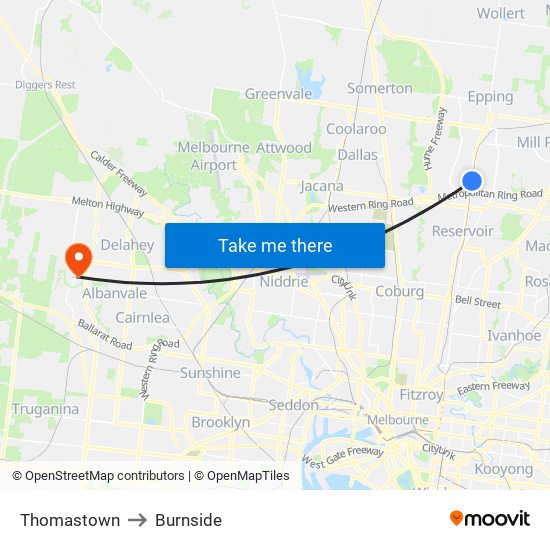 Thomastown to Burnside map