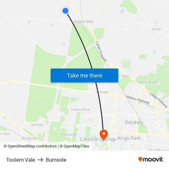 Toolern Vale to Burnside map