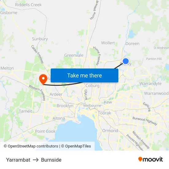 Yarrambat to Burnside map