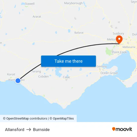 Allansford to Burnside map