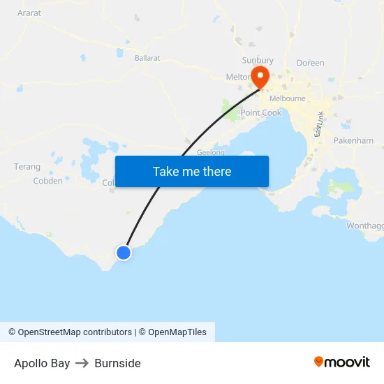 Apollo Bay to Burnside map