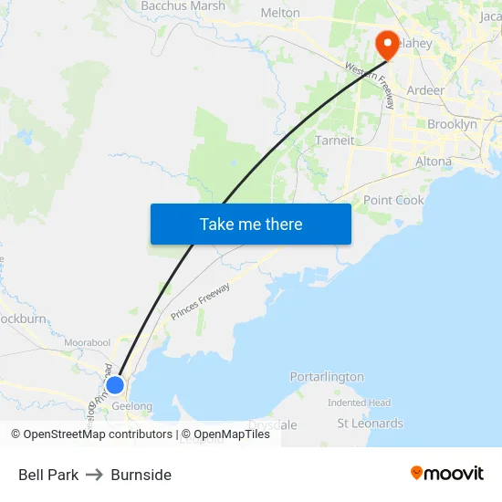 Bell Park to Burnside map