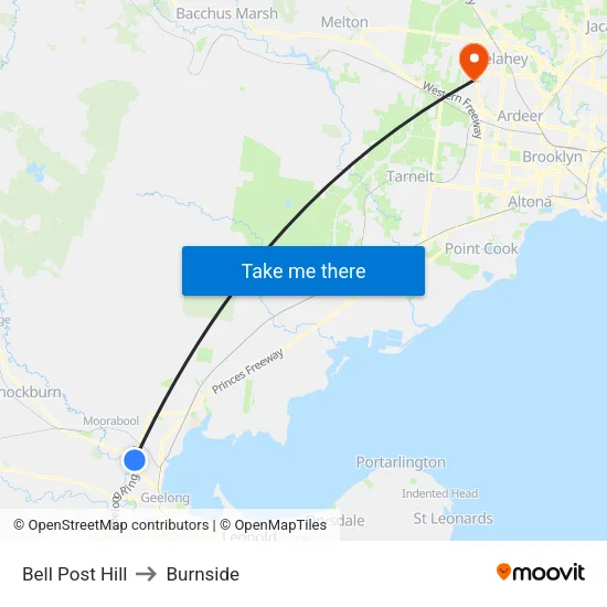 Bell Post Hill to Burnside map