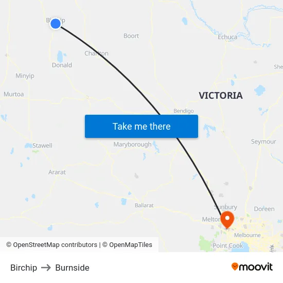 Birchip to Burnside map