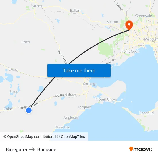 Birregurra to Burnside map