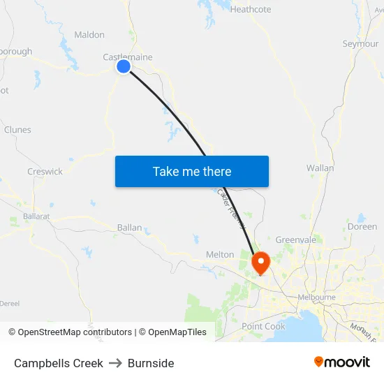 Campbells Creek to Burnside map