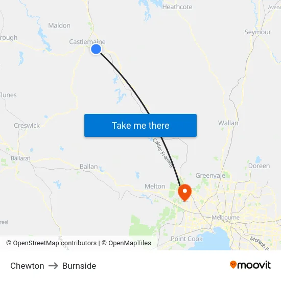 Chewton to Burnside map