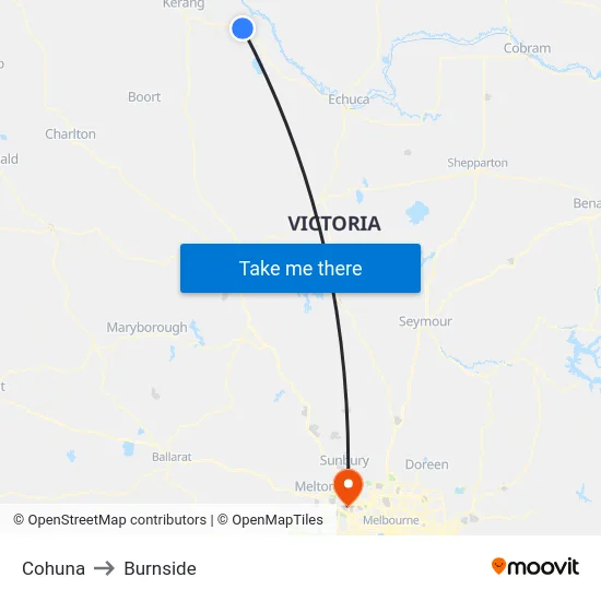 Cohuna to Burnside map
