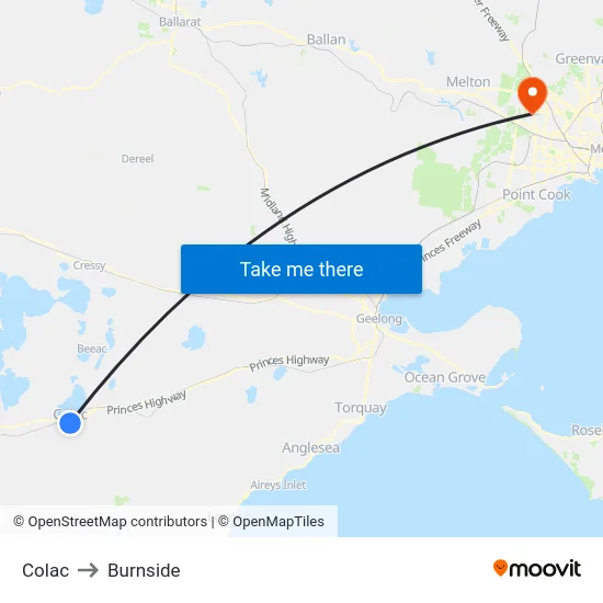 Colac to Burnside map