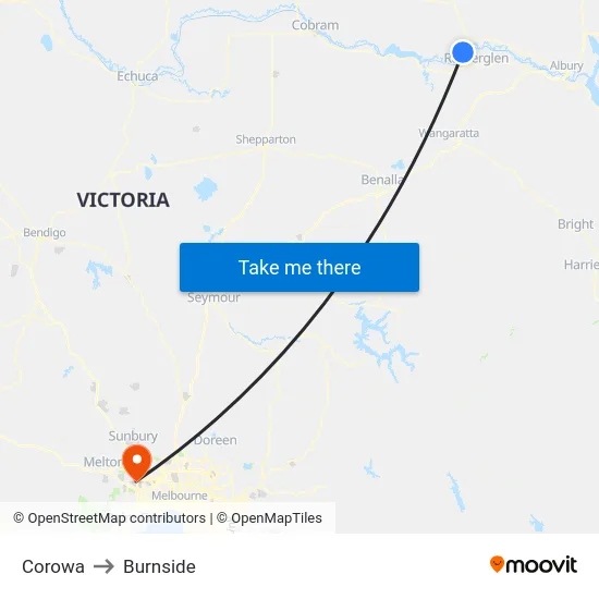 Corowa to Burnside map