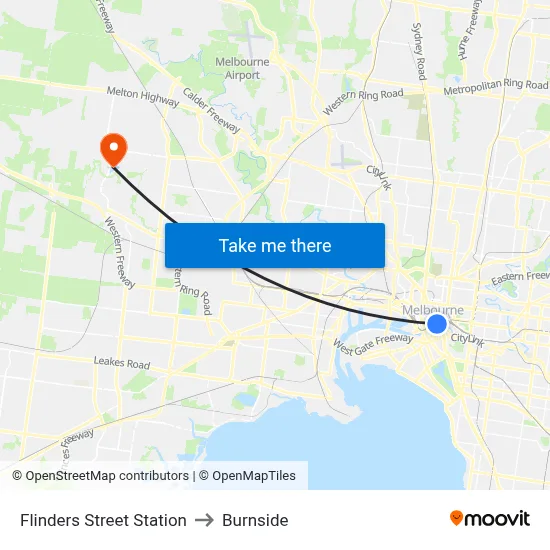 Flinders Street Station to Burnside map