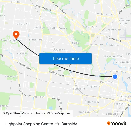 Highpoint Shopping Centre to Burnside map