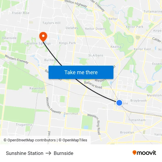 Sunshine Station to Burnside map