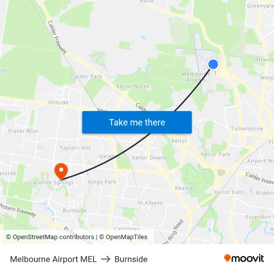Melbourne Airport MEL to Burnside map
