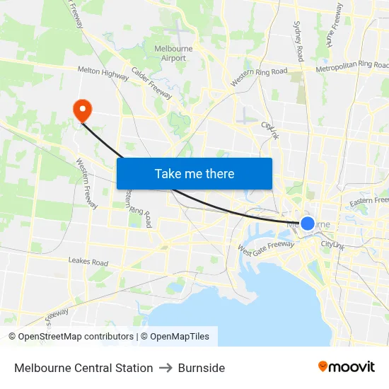 Melbourne Central Station to Burnside map