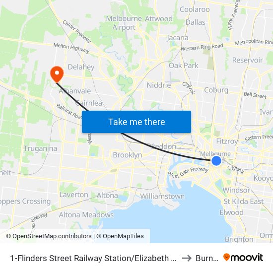 1-Flinders Street Railway Station/Elizabeth St (Melbourne City) to Burnside map